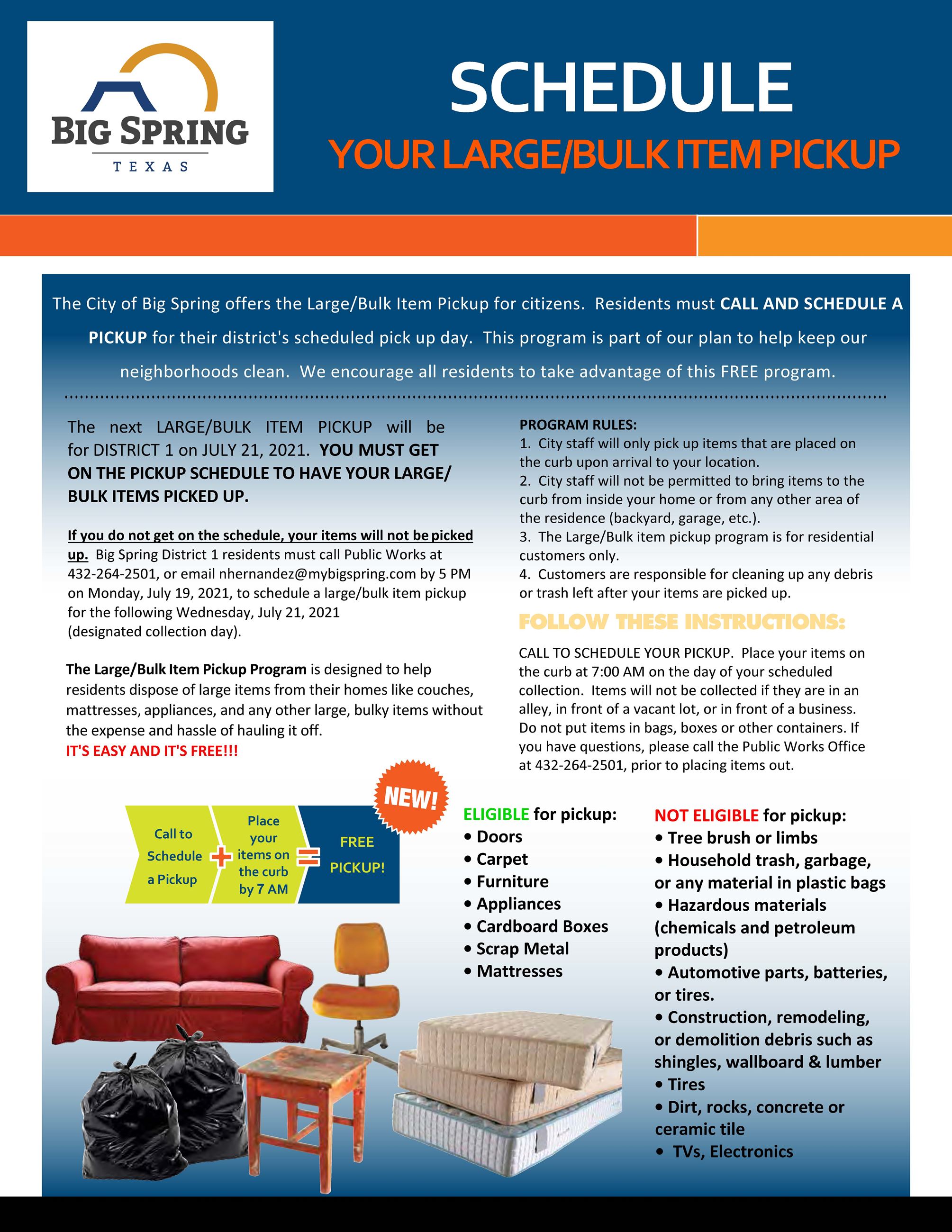 Large Bulk Item Pickup JULY 2021