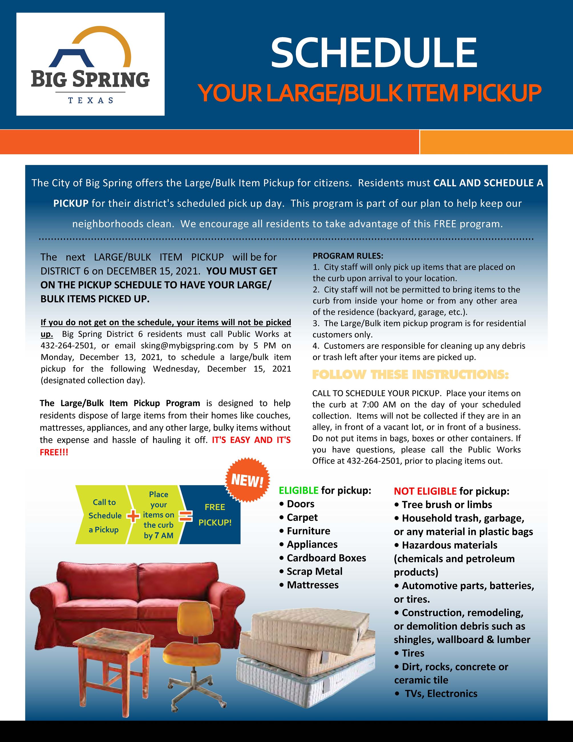 Large Bulk Item Pickup DECEMBER 2021