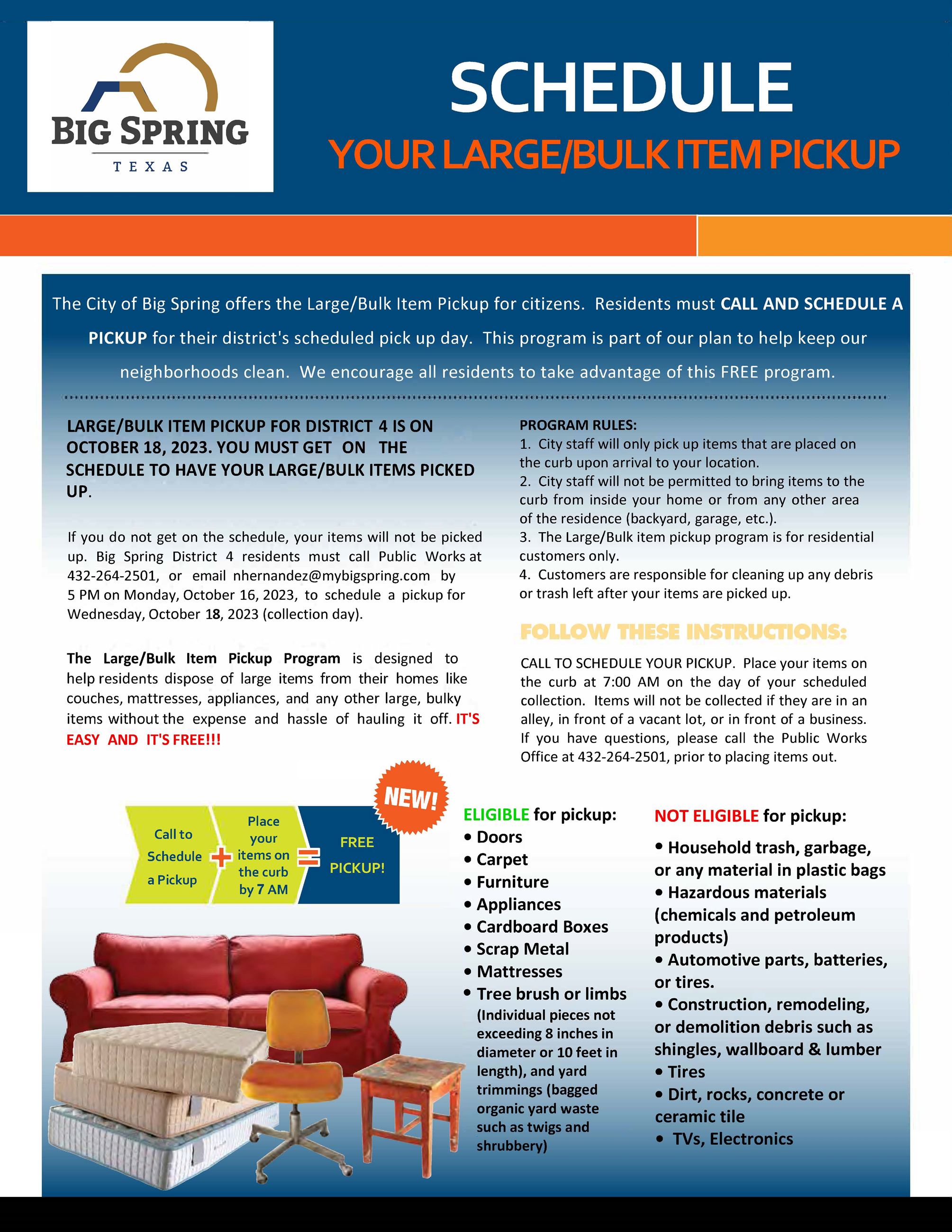 Large Bulk Item Pickup OCTOBER 2023